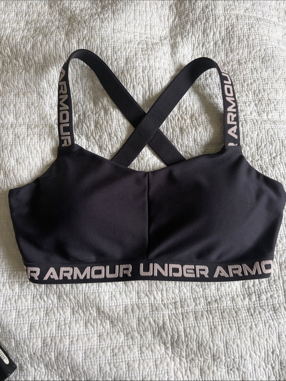 Under Armour Black Sports Bra with Branded Band and Crisscross Straps